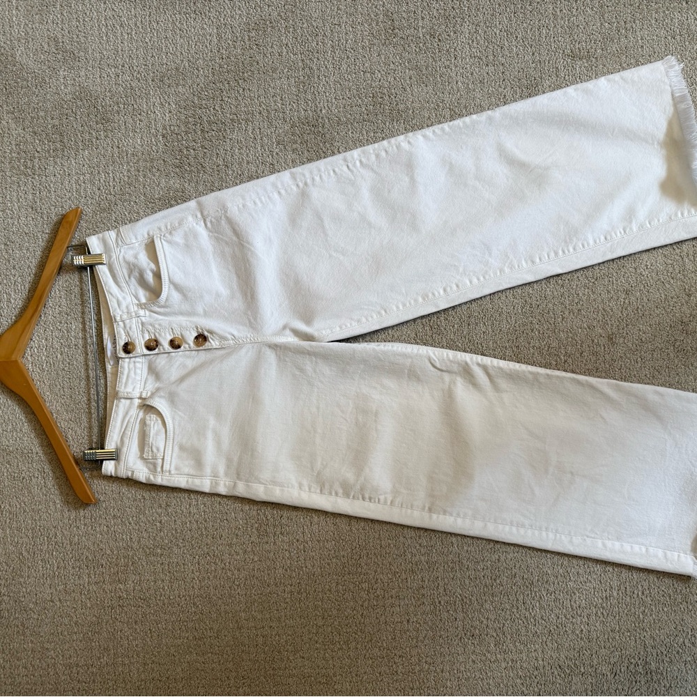 LOFT Women's Cream flare raw edged Ankle Jeans